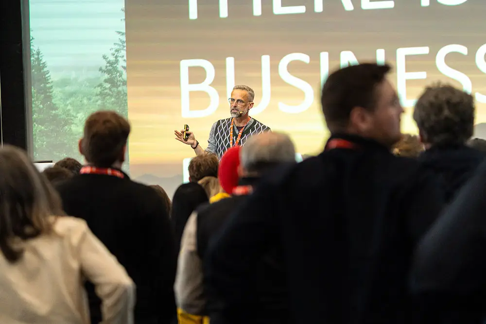 Christian Schneidermeier kicks off the Outdoor Impact Summit at European Outdoor Week photo by Giacomo Tonoli