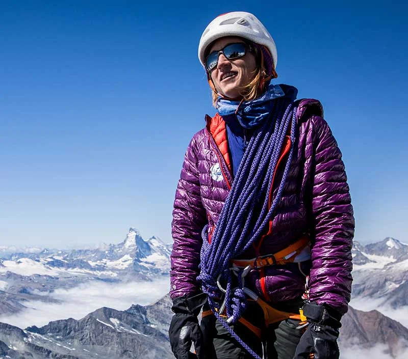 Elsie Trichot with the Matterhorn just visible in the distance