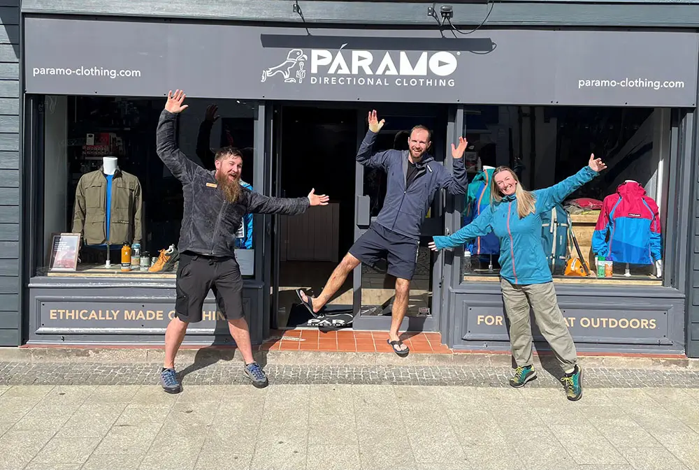 Luke Welch Paramo store manager at Fort William with two other people