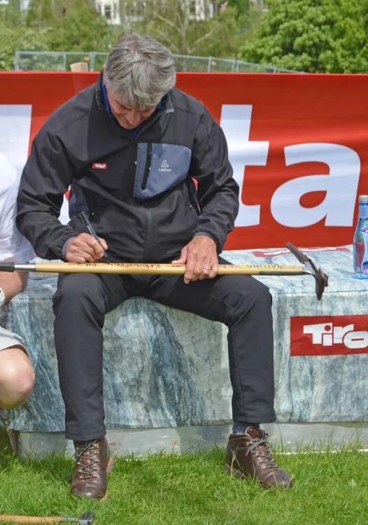 Peter Habeler signing axe