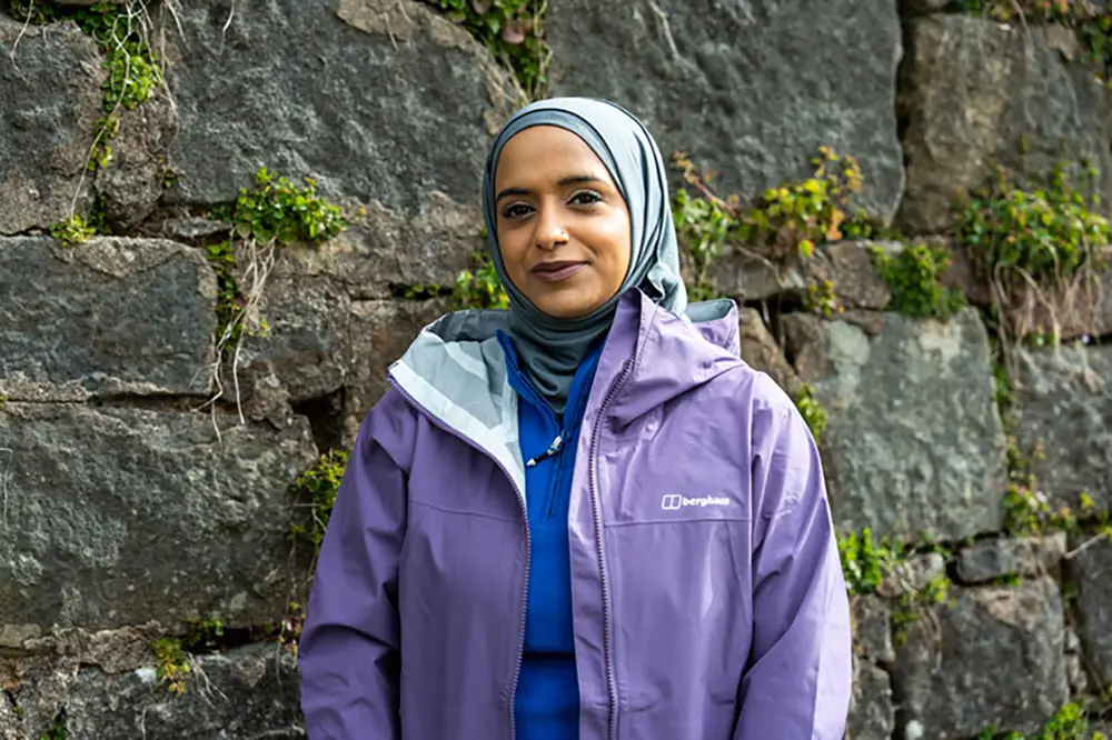 Zahrah Mahmood wears the new grey Berghaus Hijab