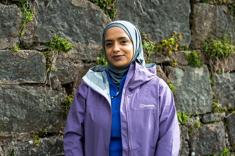 Zahrah Mahmood wears the new grey Berghaus Hijab 002